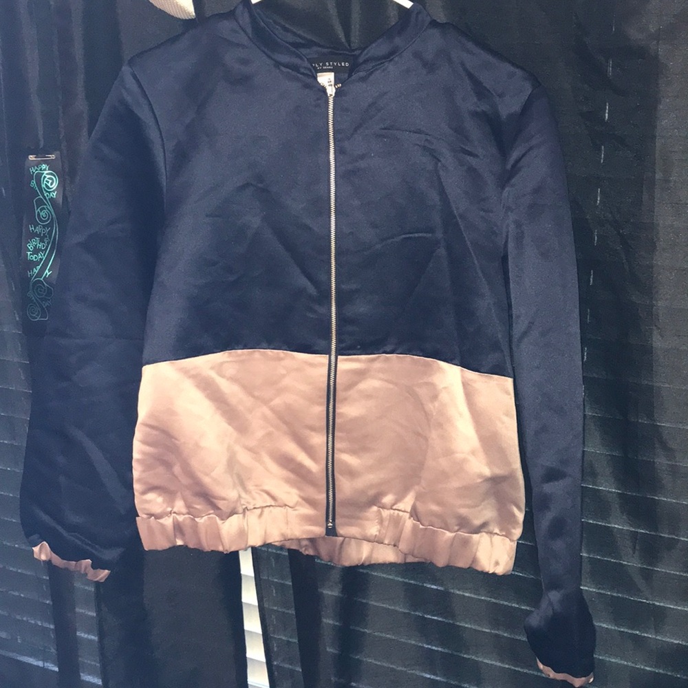 Silky navy blue and grayish pink jacket